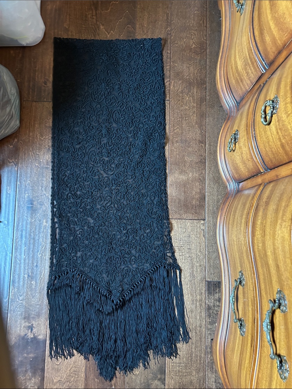 Black Lace Fringe Shawl - Women's Evening Wrap - Picture 8 of 12
